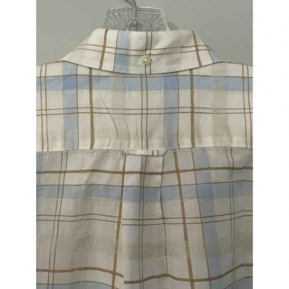 Faconnable Shirt Men’s XXL White Multi Linen Cotton Plaid Long Sleeve Vtg - Picture 10 of 15